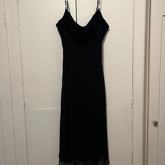 Black chiffon cocktail dress with beaded straps - Picture 2 of 12